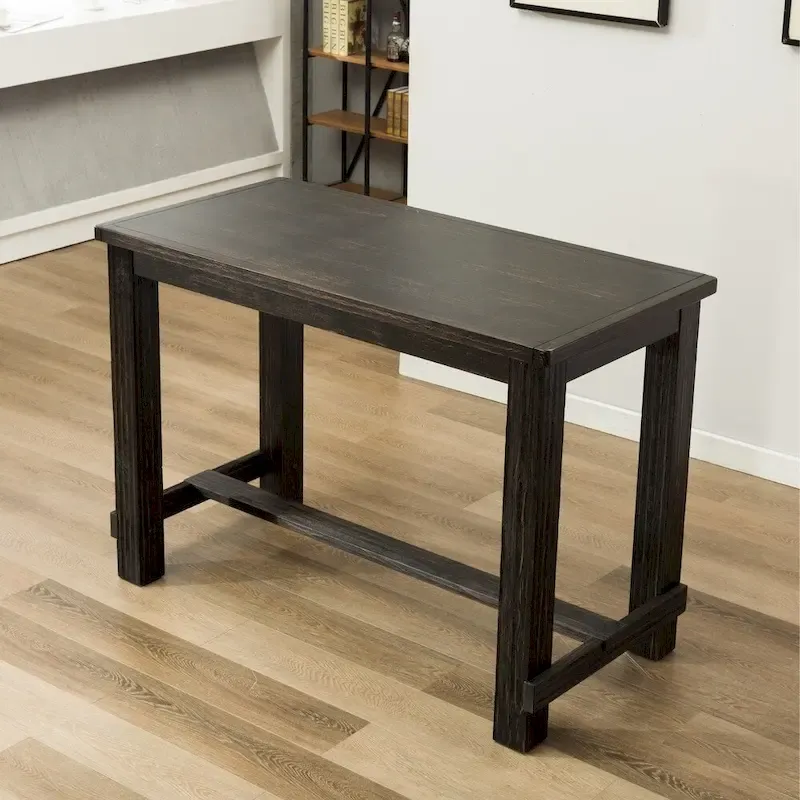 Roundhill Furniture Lotusville 7-PC Antique Black Wood Table with Faux Leather Barstools