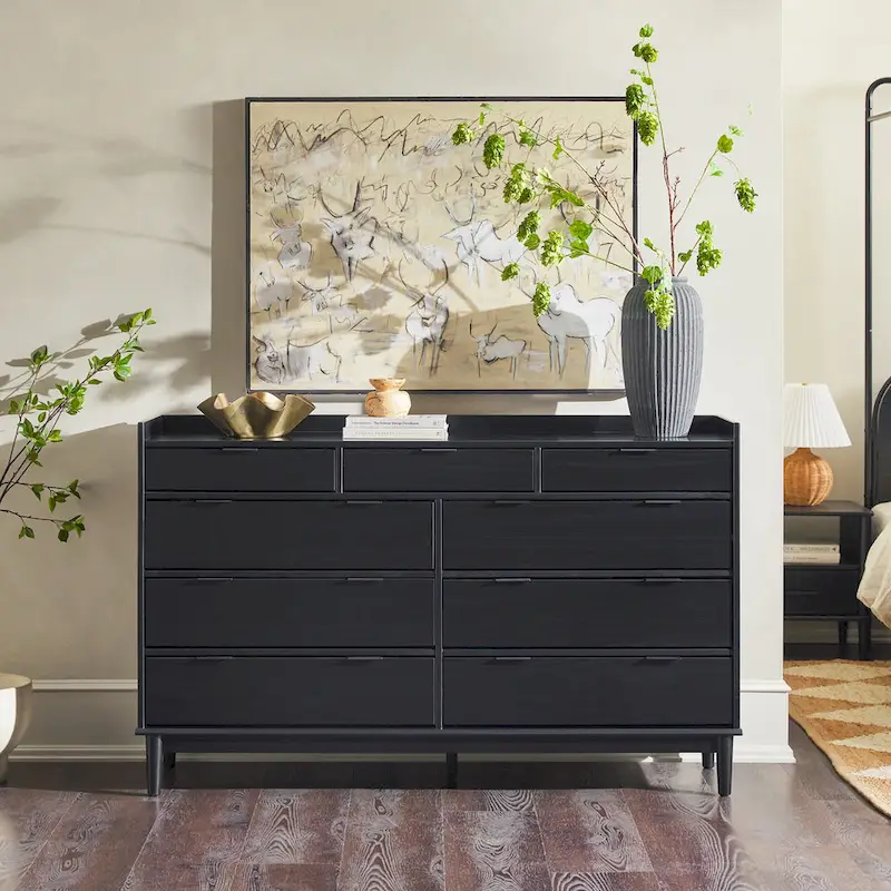 Solid Pine Wood 9-Drawer Dresser with Gallery Top