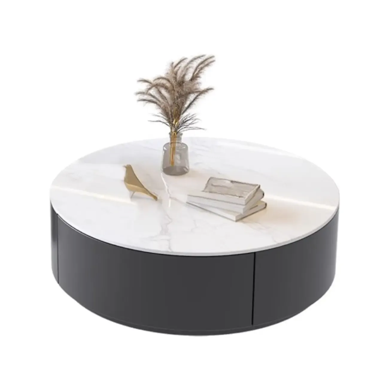 Black White Modern Stylish Round Wood Drawer Coffee Table