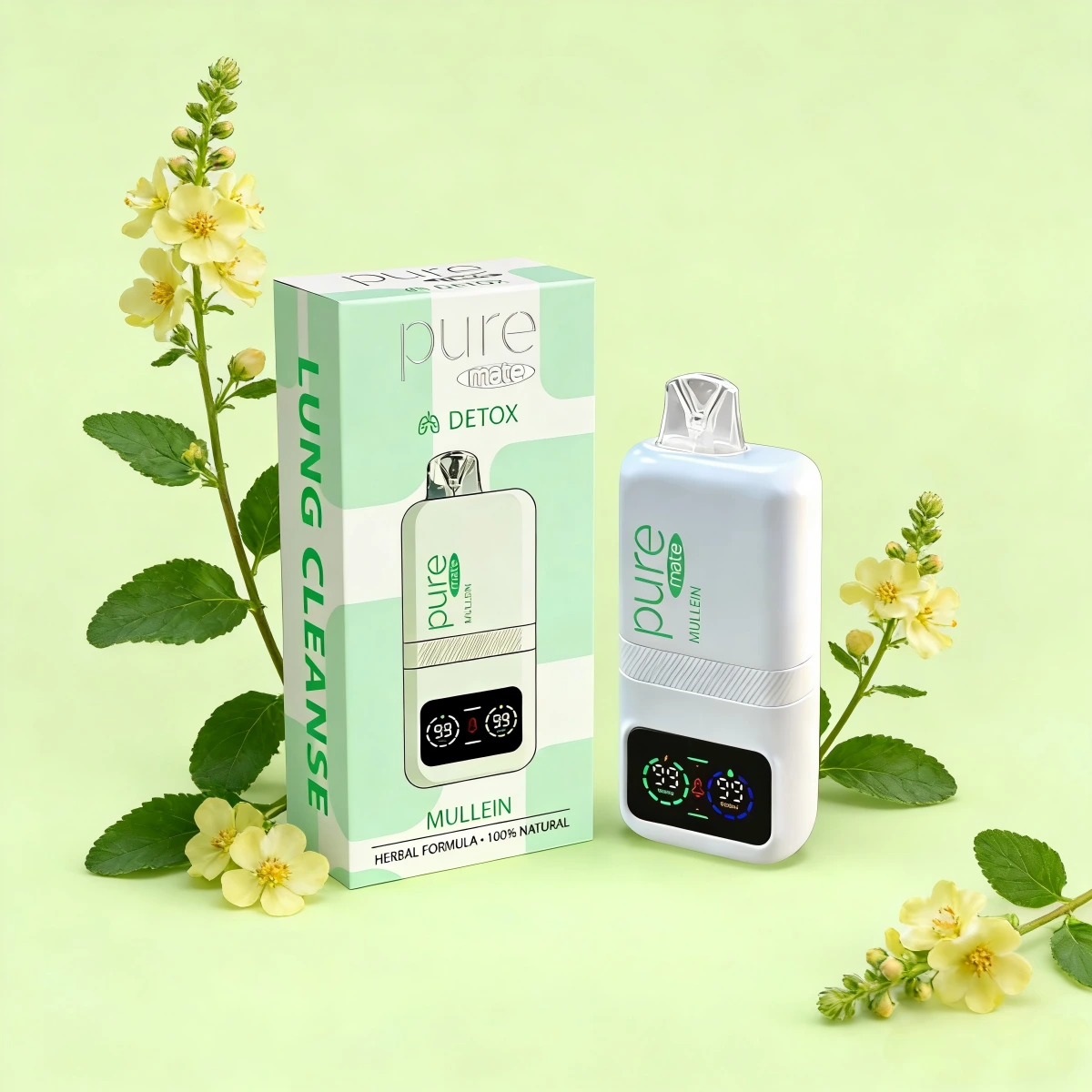 Pure Bar 10000 Puffs Rechargeable Vape — Mullein Lung Cleanse (0% Nicotine) - Caffeine vape shop online
