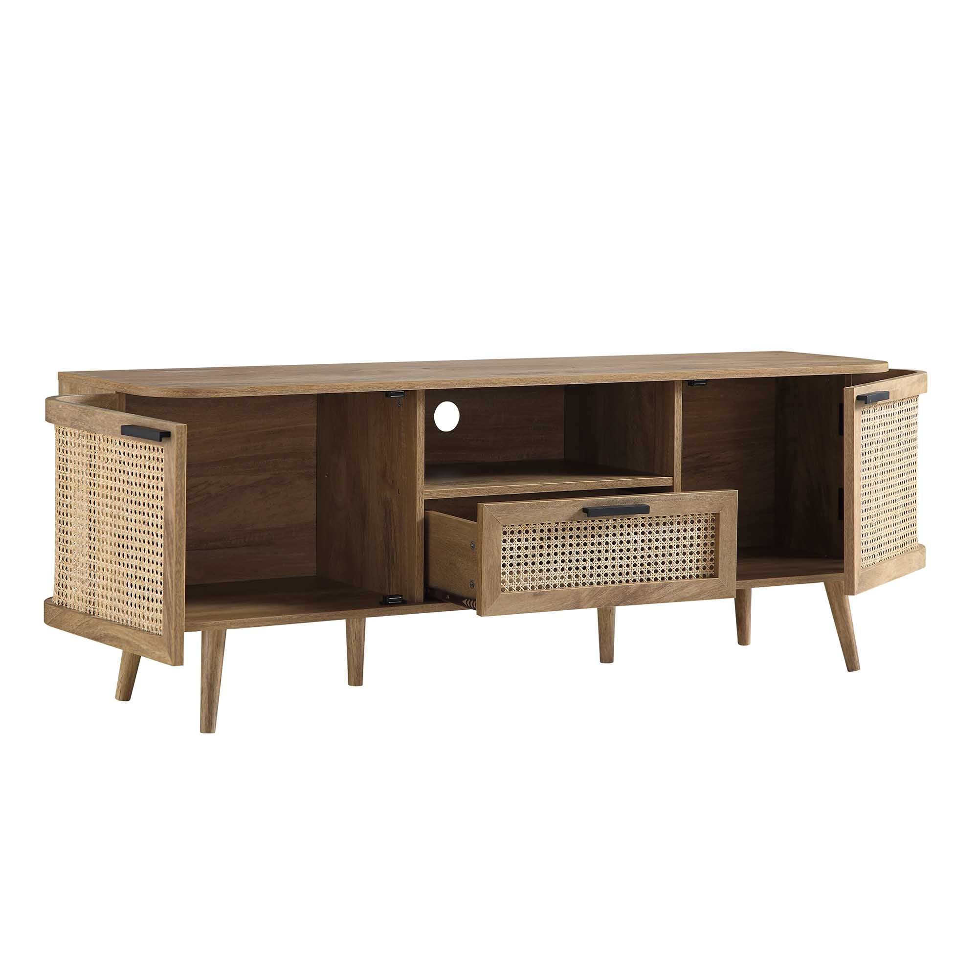 Curved Rattan 59 TV Unit, Natural