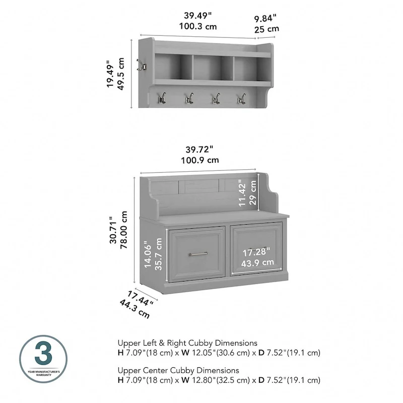 Woodland 40W Entryway Bench and Wall Mounted Shelf by Bush Furniture