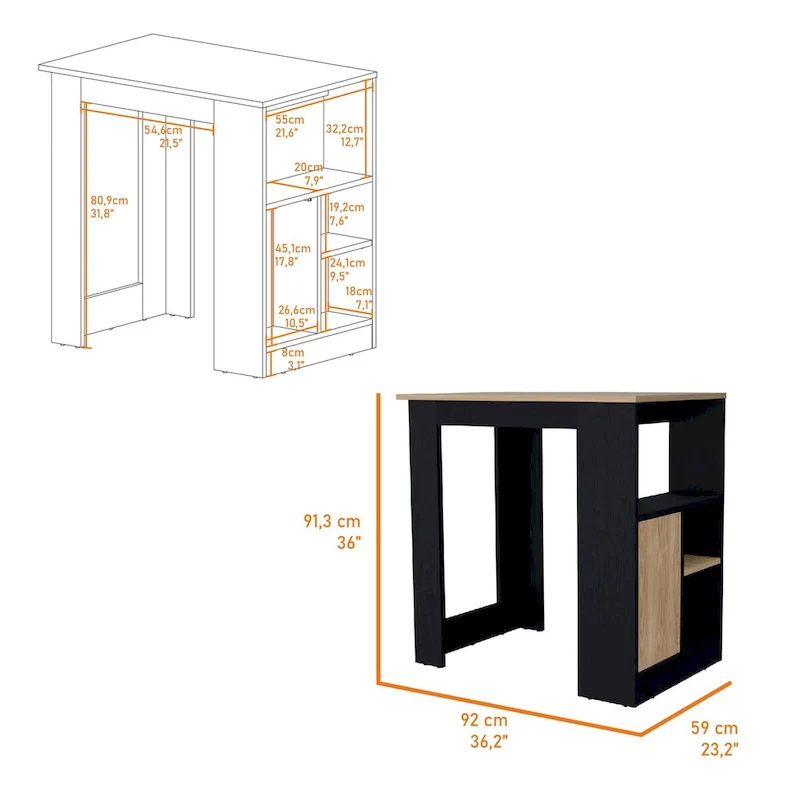 Arial Kitchen island in melamine,black/natural Oak