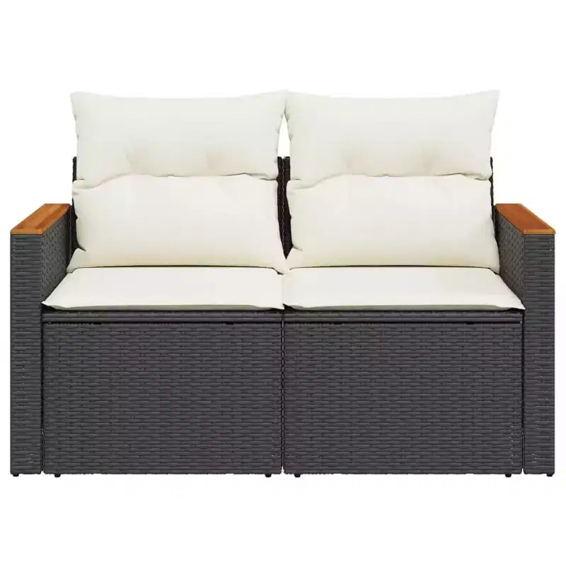 vidaXL Garden Sofa Black PE Rattan 2-Seater Adjustable Armrests