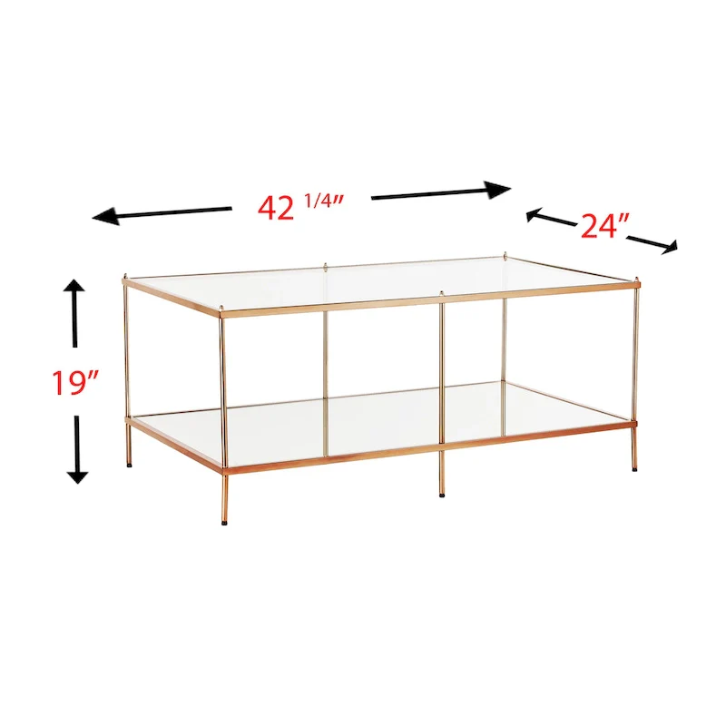 SEI Furniture Grant Goldtone Rectangular Coffee Table with Glass top and Bottom Shelf