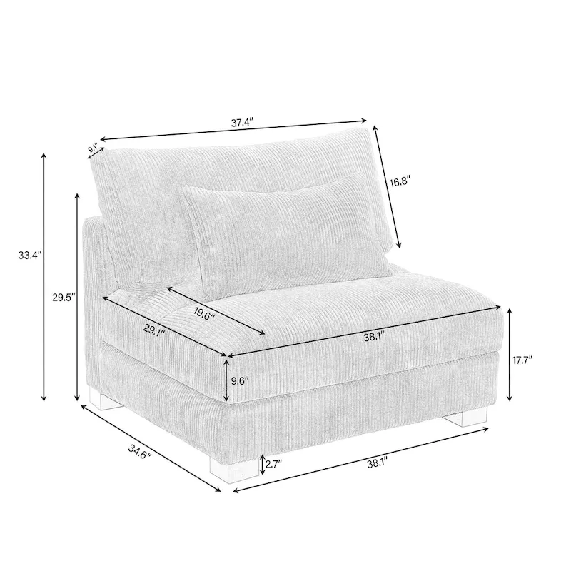 Corduroy Upholstered Armless Accent Chair with Adjustable Headrest