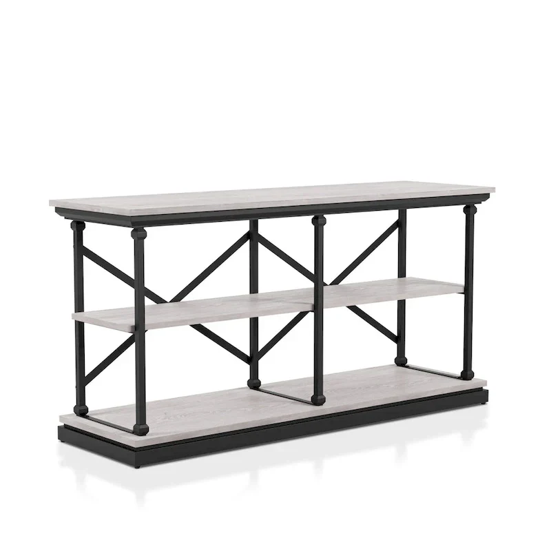 Black and Wood Console Table with 2 Shelves and Steel Frame