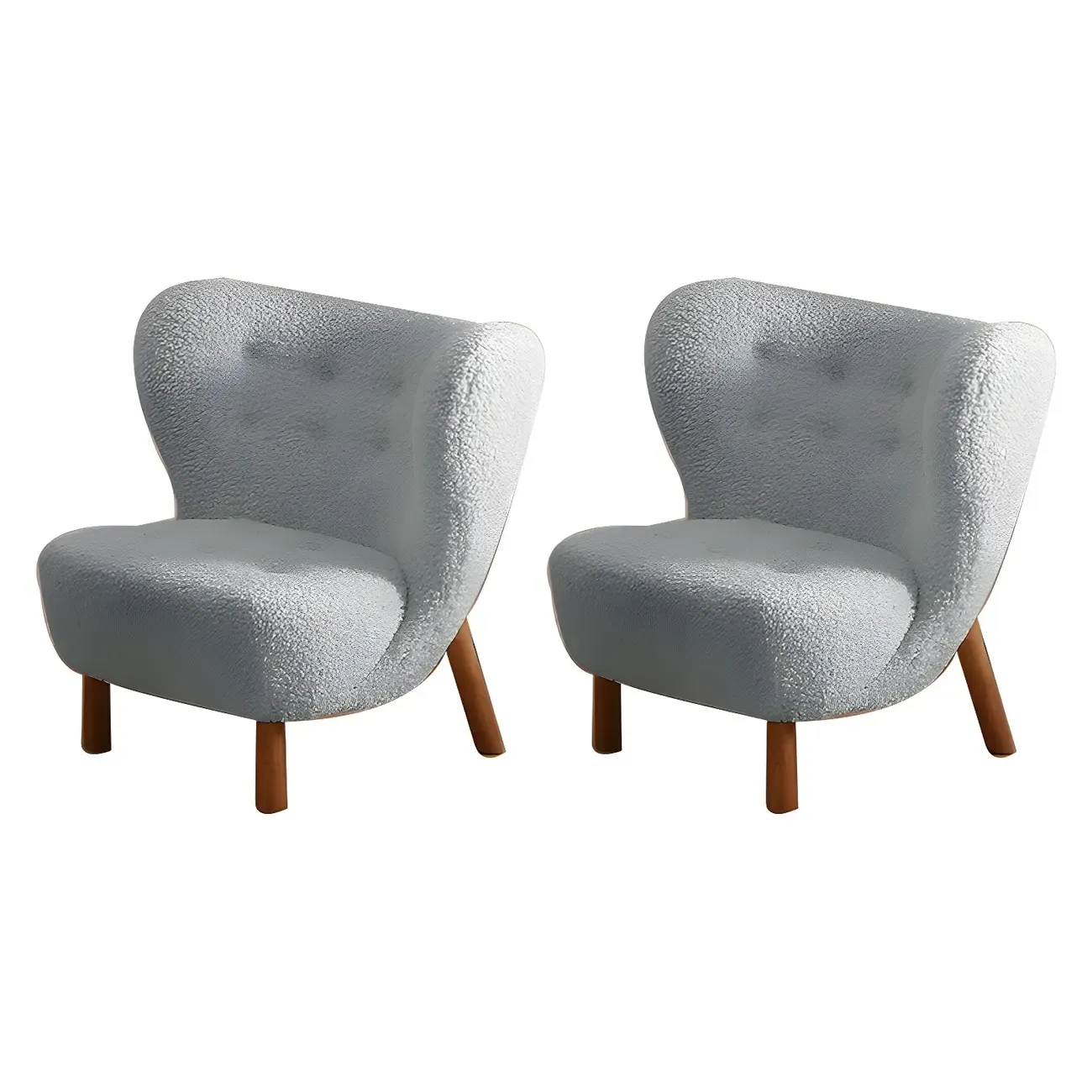 Mid-Century Modern Flannel Accent Chair in Off-White