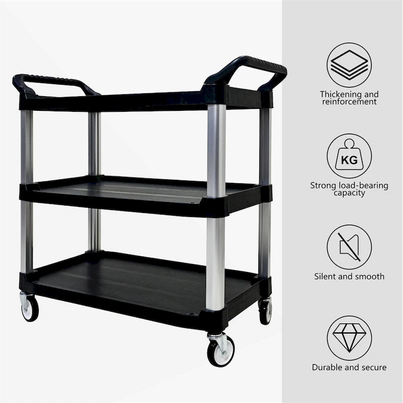3 Layer Thickened Plastic Mobile Kitchen Cart with Metal Frame