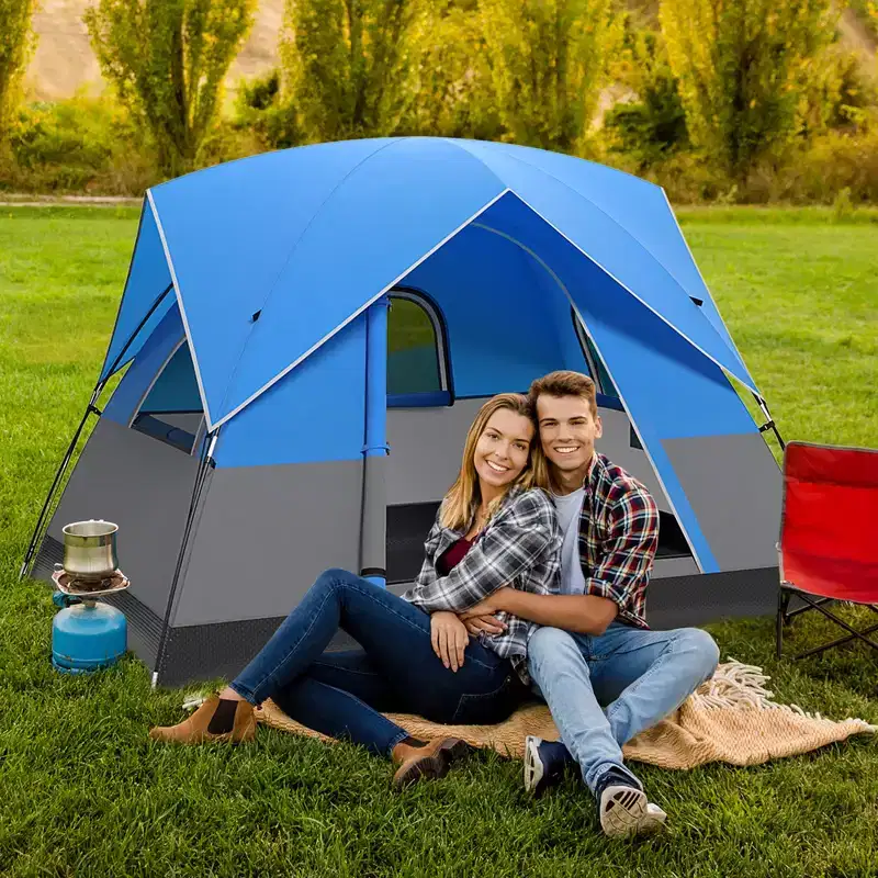 Costway Camping Tent for 2-3 People Waterproof & Windproof Family Dome Tent w/ Rainfly Blue