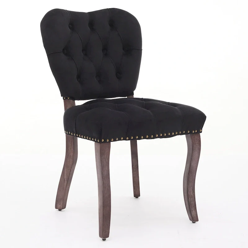 Velvet Tufted Dining Chairs Set of 2 with Wooden Legs