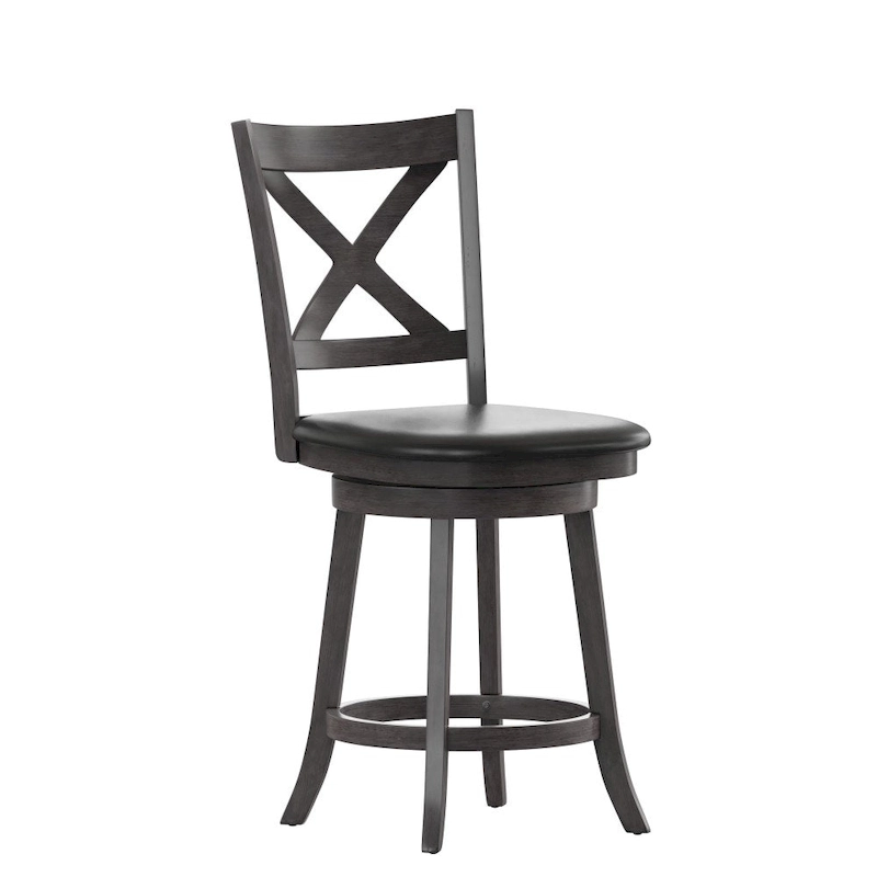 Modern Ladderback Wooden Upholstered Swivel Counter Height Stool