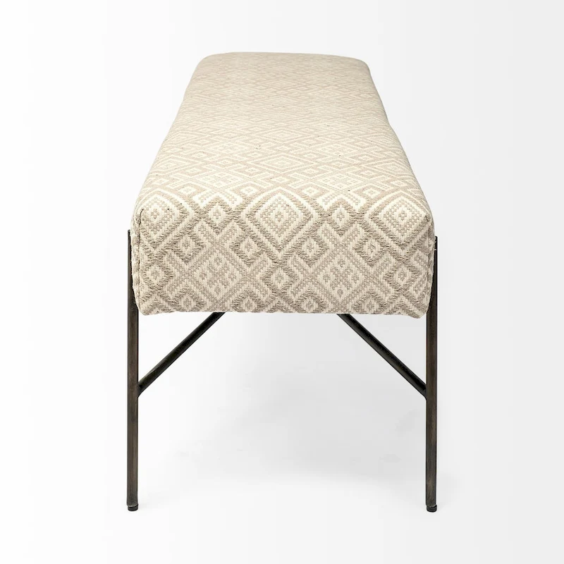 Avery I Olive & Beige Upholstered Patterned Seat Accent Bench - 55W x 17D x 18H