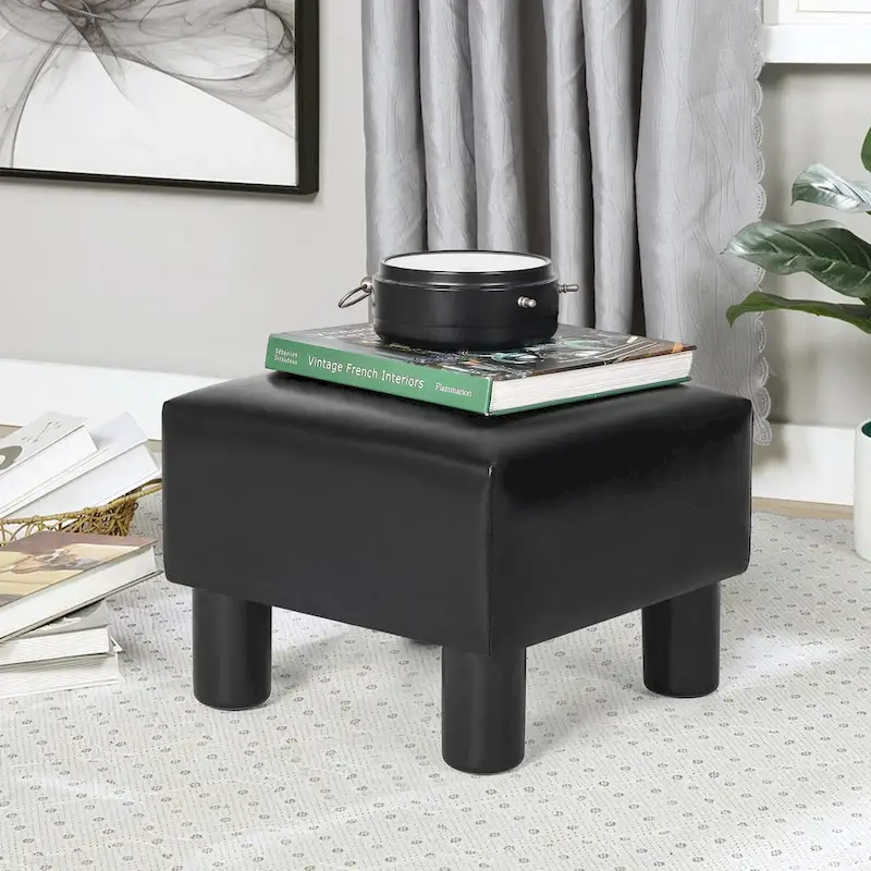 Adeco Footrest Stool Faux Leather Ottoman with Thick Upholstery