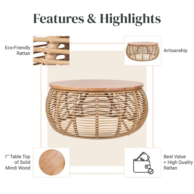 The Curated Nomad Doolittle Round Rattan Coffee Table