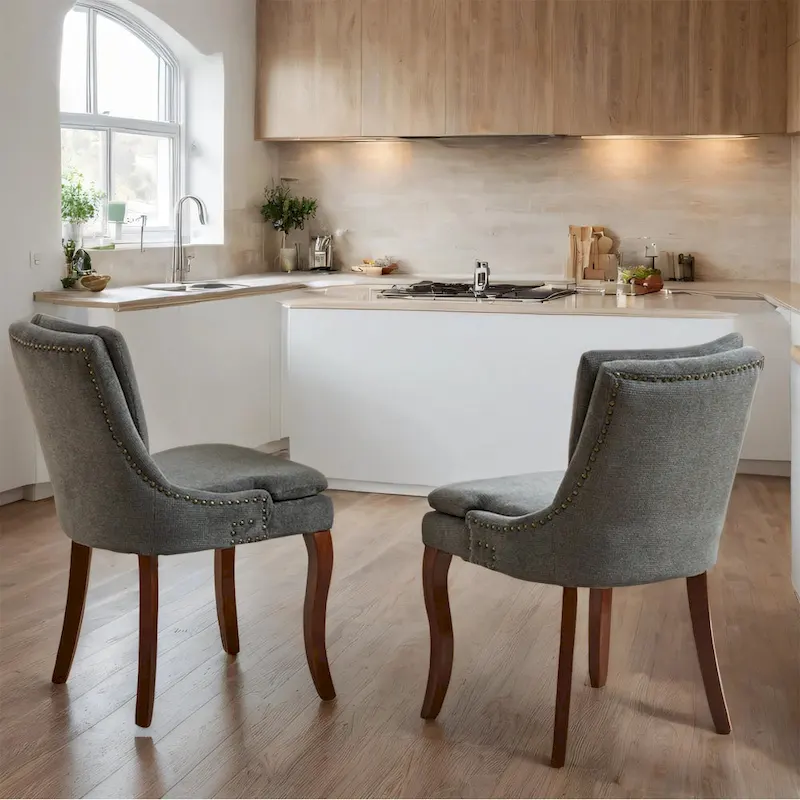 Chenille Fabric Upholstered Dining Chairs w/ Solid Wood Legs(Set of 2)