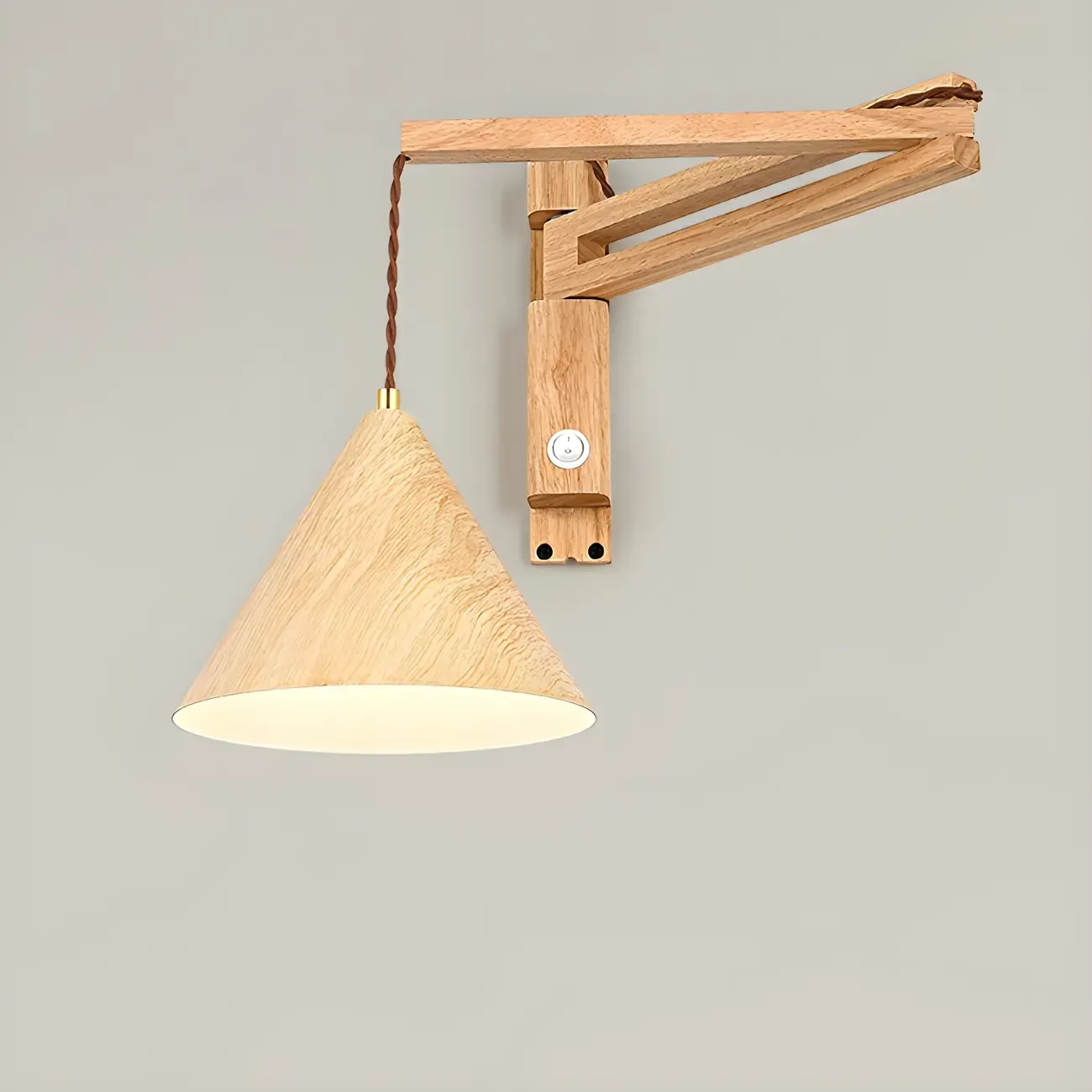 Wooden Cone Shade Swing Arm Wall Light