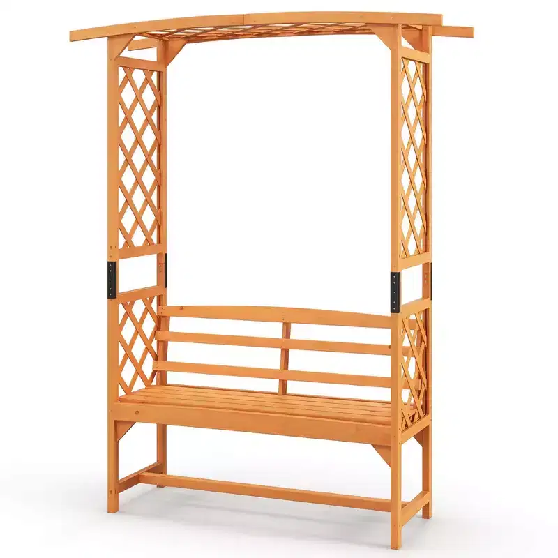 Costway 6.5 FT Tall Patio Garden Arbor with Pergola 2-Seat Bench Trellis for Climbing Plant