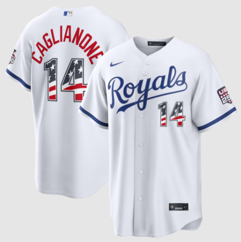 Kansas City Royals Jac Caglianone White USA 250 Fourth of July Home Stadium Jersey