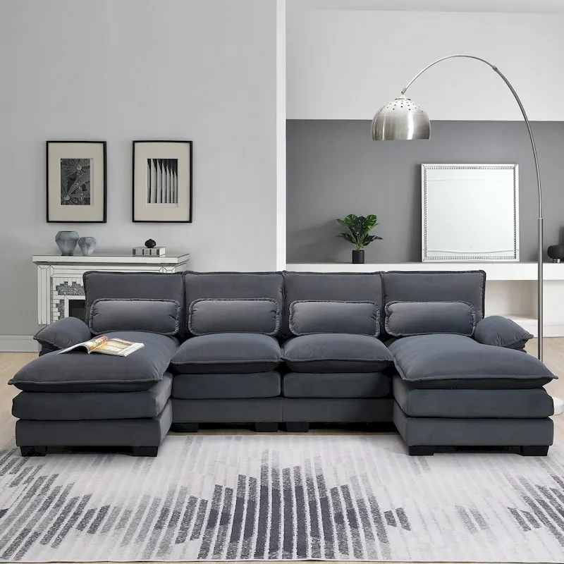 Modern Upholstered 6-Seat Modular U-Shaped Sleeper Sectional Sofa