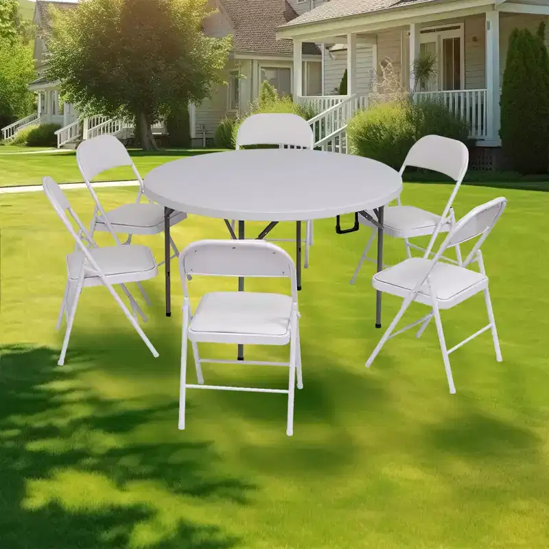 SUGIFT 6 Pack Folding Chairs with Padded Seats, Metal Frame with Pu Leather Seat & Back, White