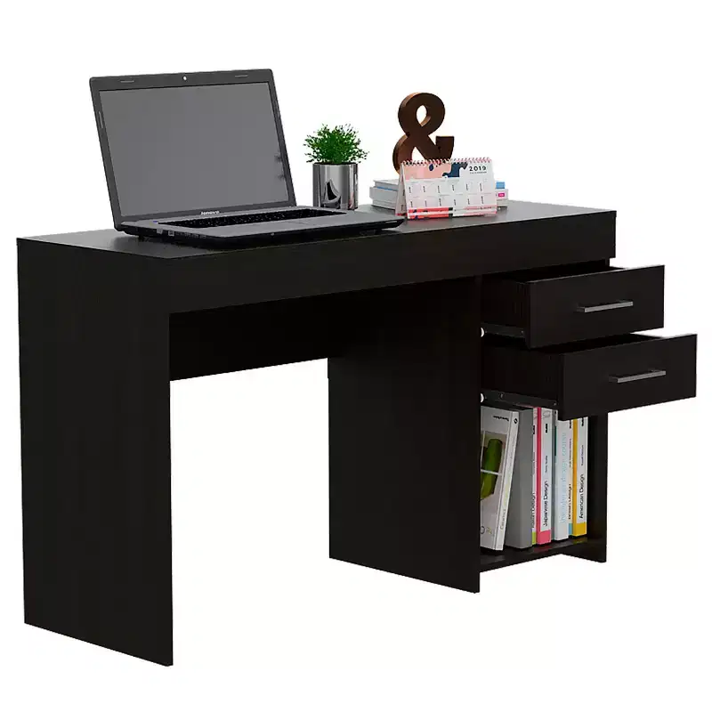 TUYOHW 47.2 Writing Computer Desk,Modern Study Desk with Open Bottom Shelf,Two Drawers,Computer Desk for Study,Home Office,Small Spaces,Black