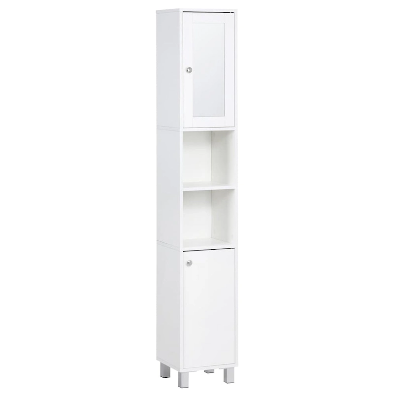 Tall Bathroom Storage Cabinet with Mirror,Wooden Freestanding Tower Cabinet with Adjustable Shelves
