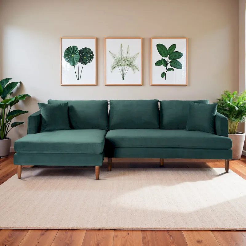 Diana Mid-Century Modern L-Shaped Pillow Back Velvet Sectional Sofa