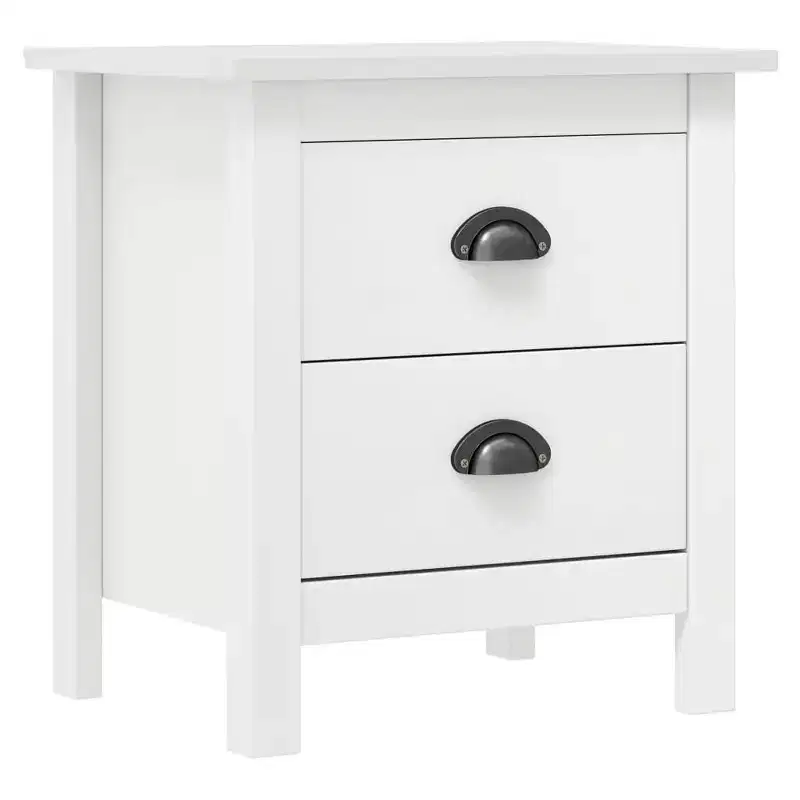 Bedside Cabinet Set of 2 White Solid pine wood Medium