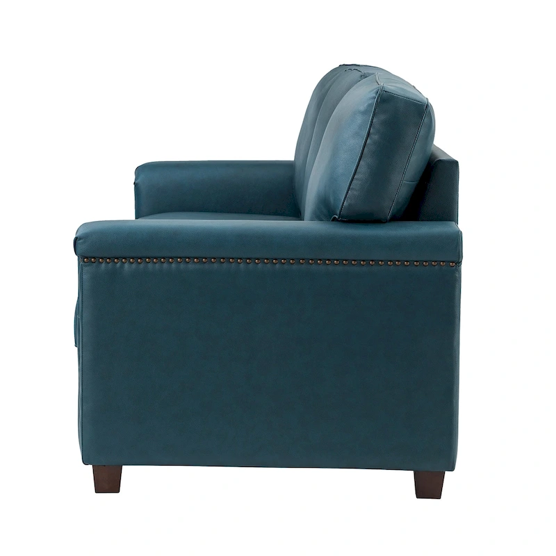 Rita Living Room 3-Seat Genuine Leather Sofa with Solid Wood Legs and Nailhead