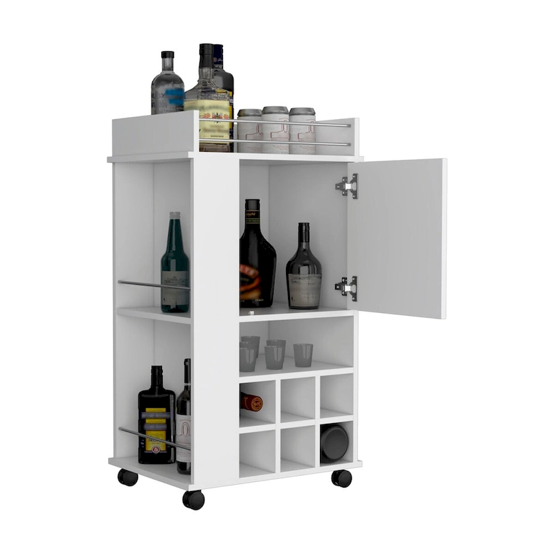 Bar Cart with Cabinet, 6 Built-in Wine Rack and Casters