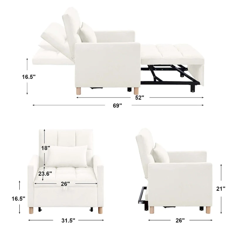 Aukfa Sleeper Chair Bed Convertible Single Sofa Chair with Pillow