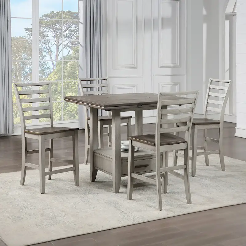 Smokey Alabaster & Honey Brown Drop-Leaf Counter Height Dining Set, Seats 4