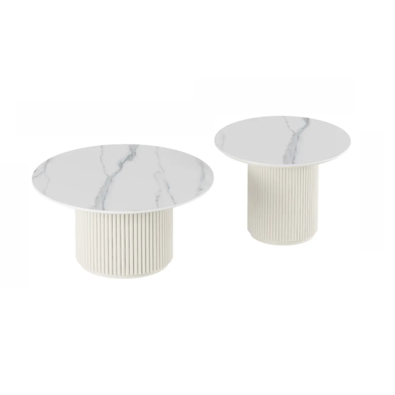 Modern White Nesting Coffee Table Set in Round Design