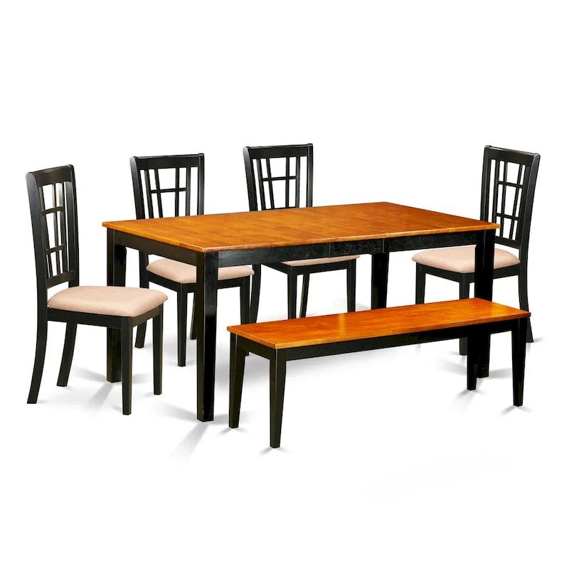 Dining Table Set Contains a Rectangle Table and Dining Chairs with a Bench (Chair Seat Type Options)