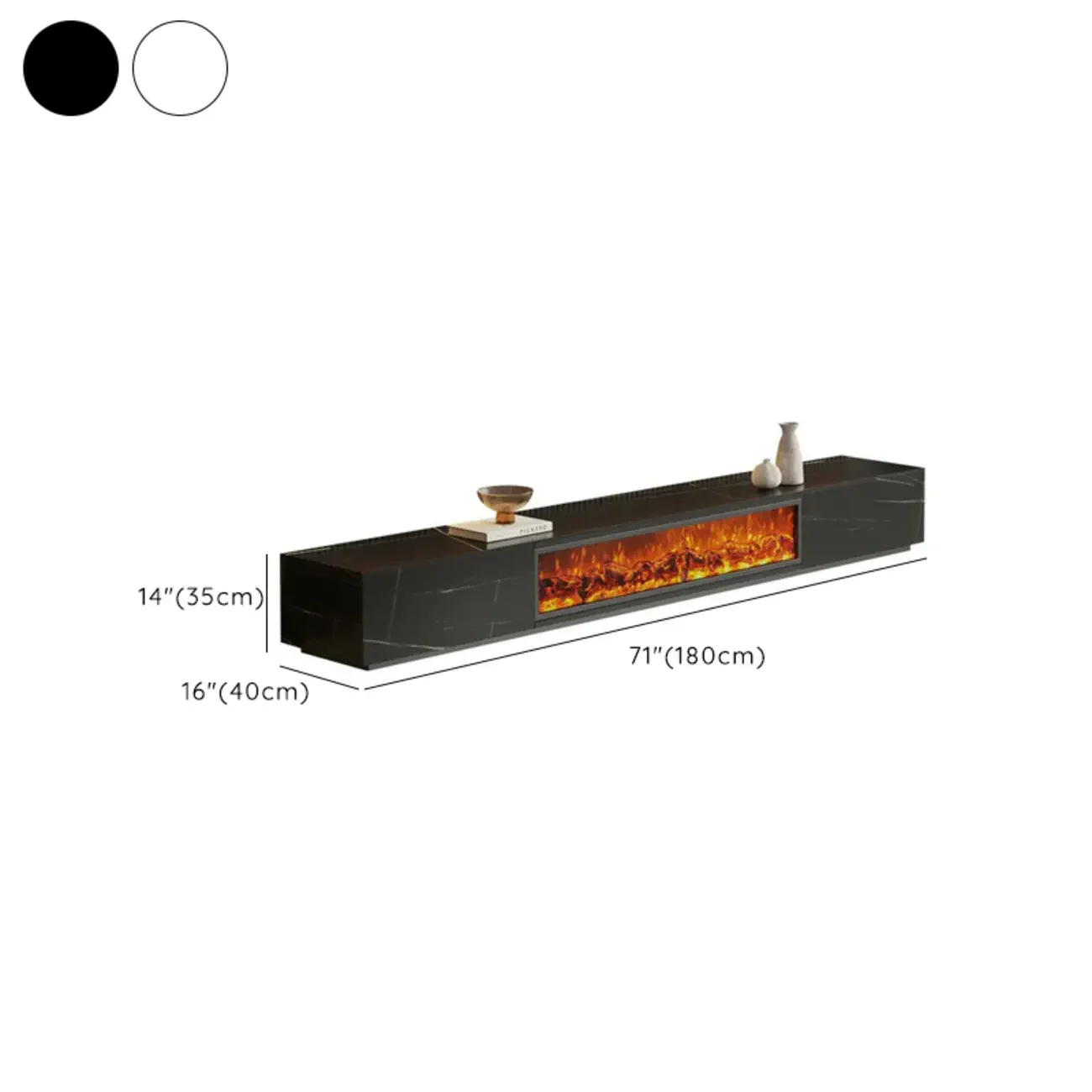 87 Rectangle Black Electric Fireplace Stone TV Stand with Light