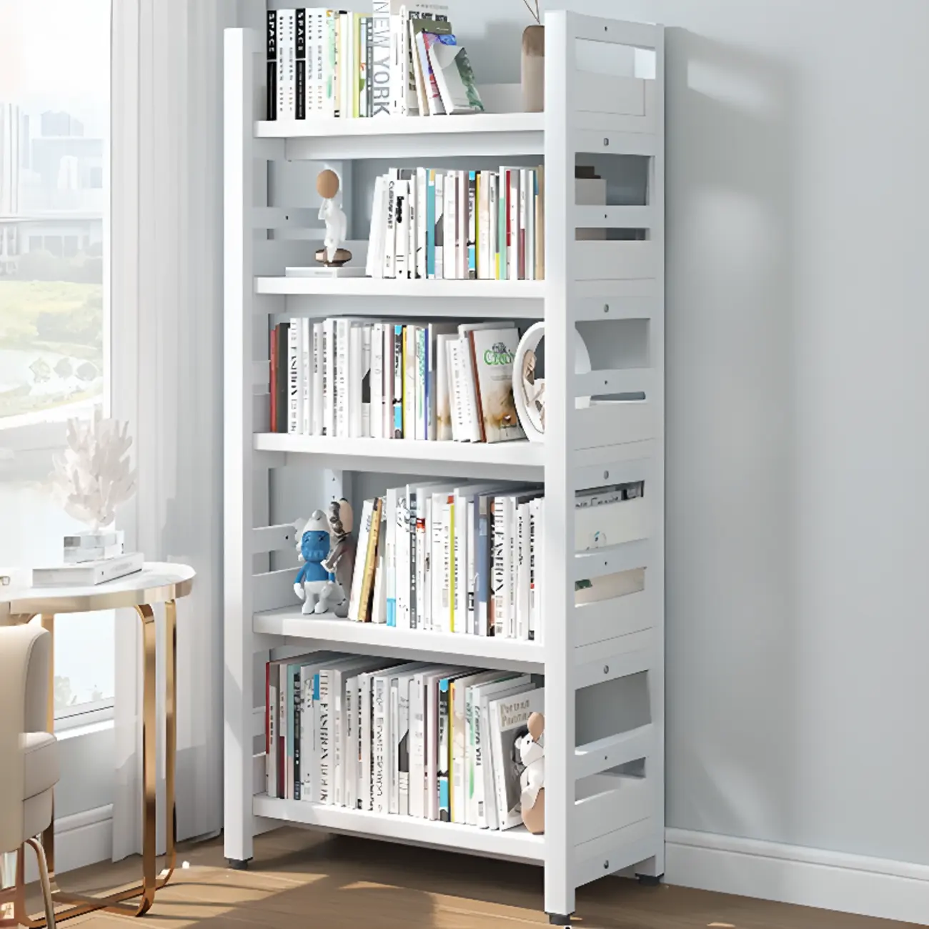Freestanding Simple Multi-Layer Wood Bookshelf in Steel Frame