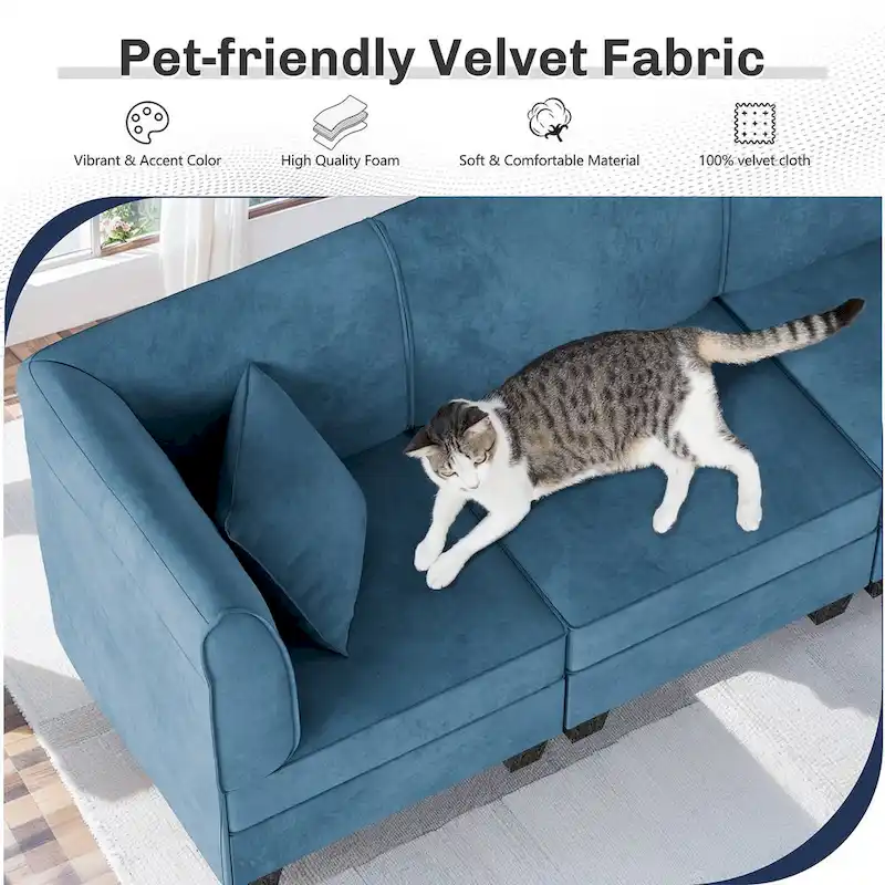 Futzca Sectional Couch Modular Sofa, 116 Velvet L-Shaped Couch Sofa