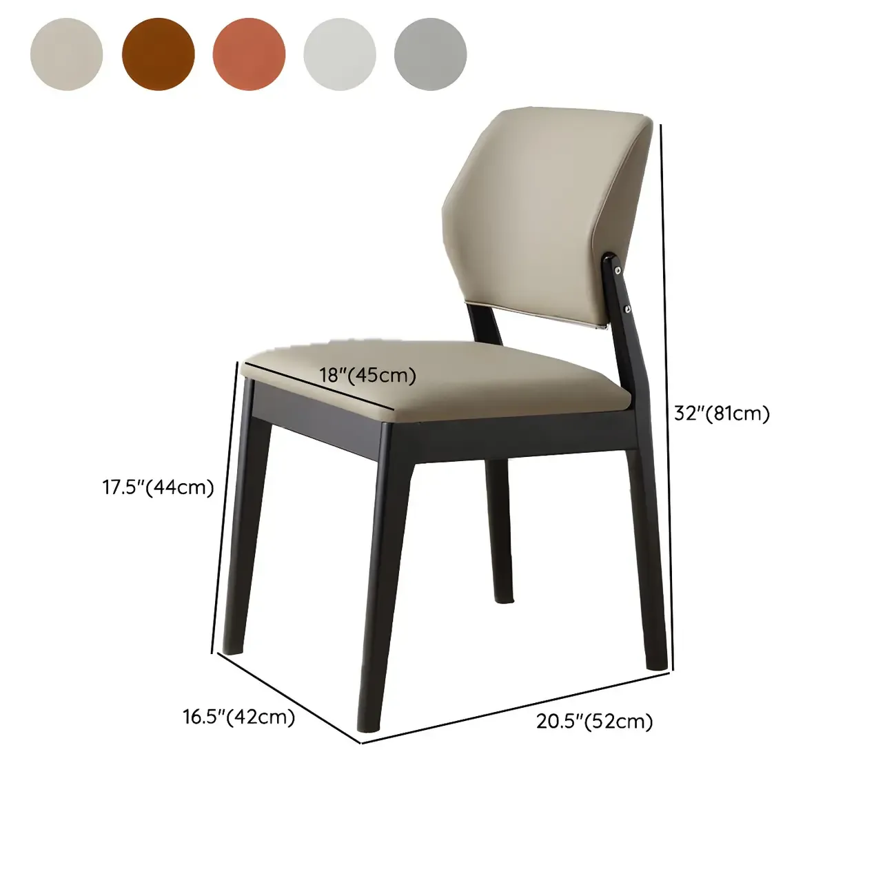 Modern Wood Faux Leather Beige Low Back Dining Chair