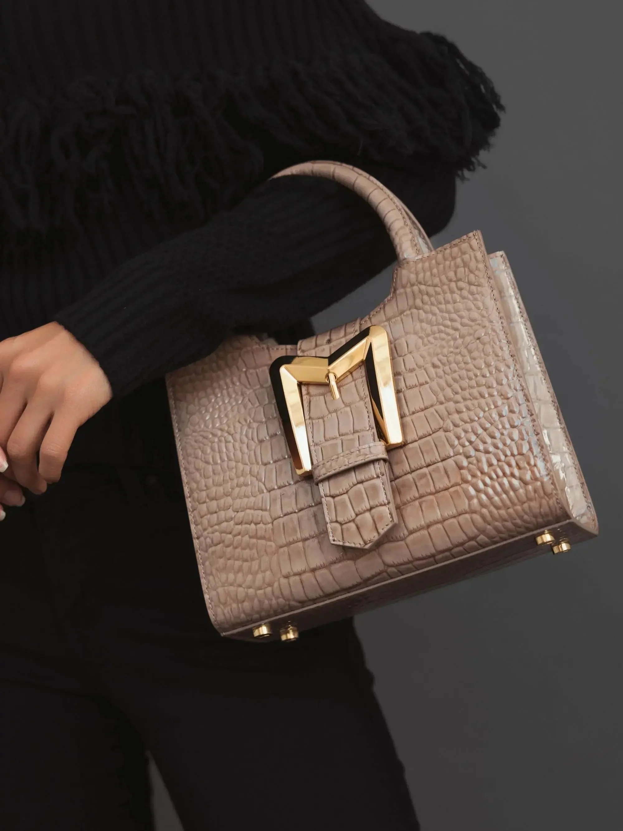 Crocodile Leather Tote Bag With Gold Buckle - FINAL SALE