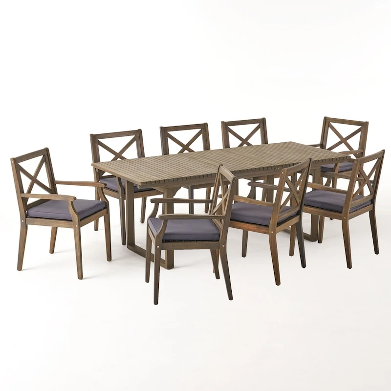 Belasera Acacia Wood 9-piece Expandable Table Outdoor Dining Set by Christopher Knight Home