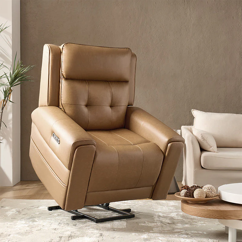 Oversized Power Lift Recliner with Massage, Heat, USB & Type-C Charging, Cup Holder & Storage Pockets | Camel / Ivory / Black | Single Seat