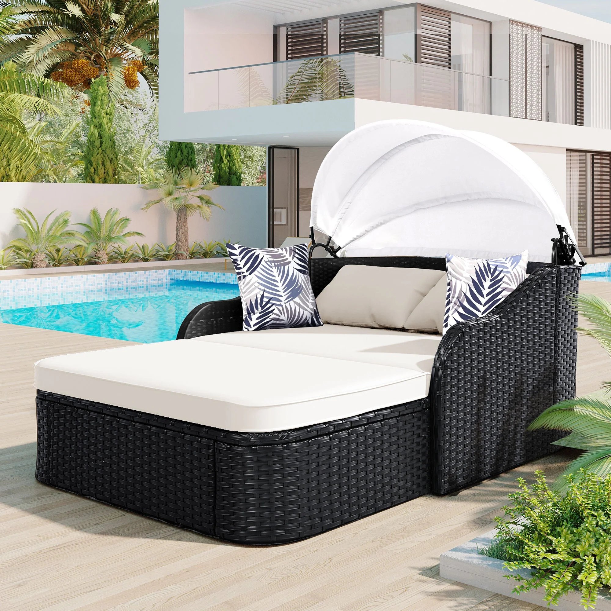 Walker Edison | Sleek Outdoor Sunbed with Adjustable Canopy