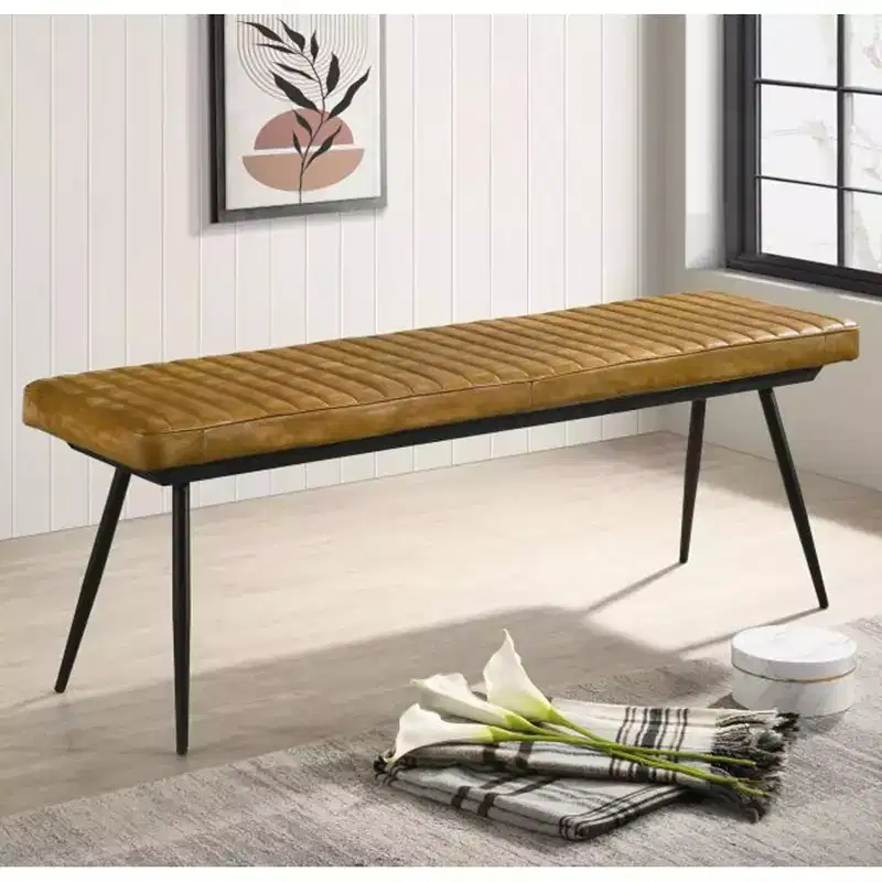 Simple Relax PU Dining Bench with Metal Legs in Camel and Black
