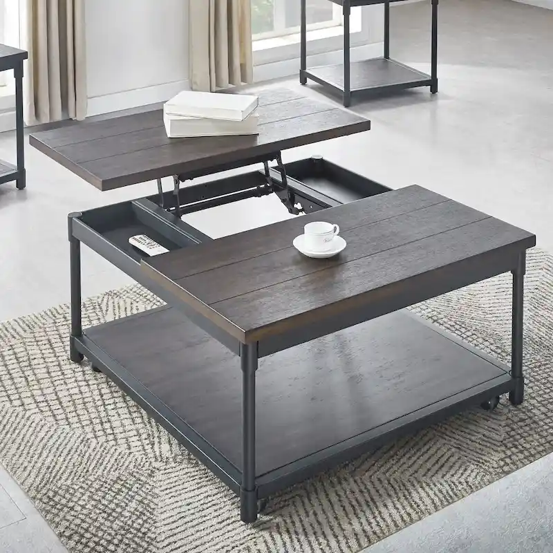 Lift-Top Square Coffee Table - Hidden Storage, Modern Living Room