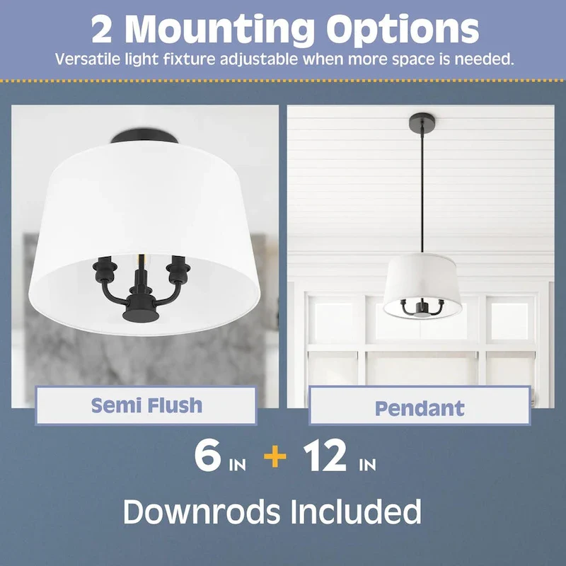 Prominence Home Billet Convertible Pendant/Semi-Flush with Fabric Shades