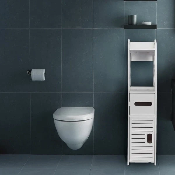 4-Tier Bathroom Standing Shelf Storage Closet Organizer Free Standing Shelves Rack Cabinet with 2 Doors
