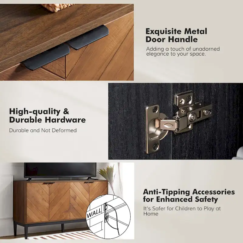 Senin Modern Herringbone TV Stand with Adjustable Shelves by HULALA HOME - 55 inches