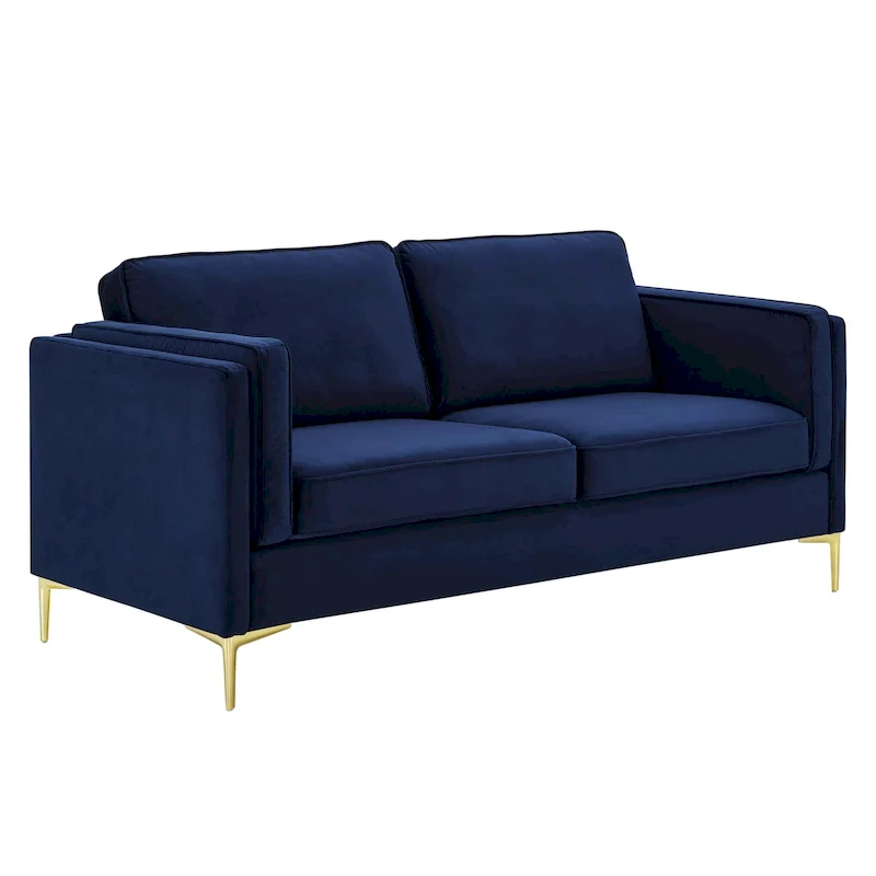 Mid-Century Velvet Sofa, 3-Seater – Midnight Blue / Charcoal / Beige / Cognac