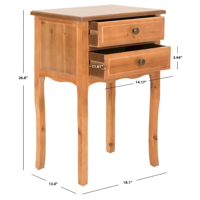 French Farmhouse Accent Table with 2 Drawers - Natural Elm Wood